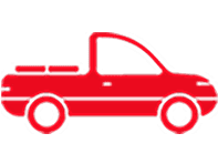 Red pickup truck icon representing used trucks available for purchase.